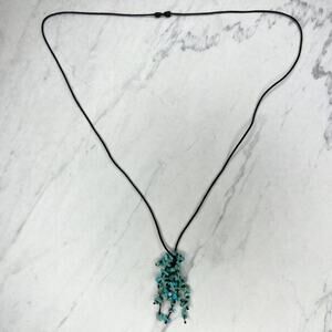 Faux Turquoise Beaded Pendant on Black Adjustable Cord Necklace
